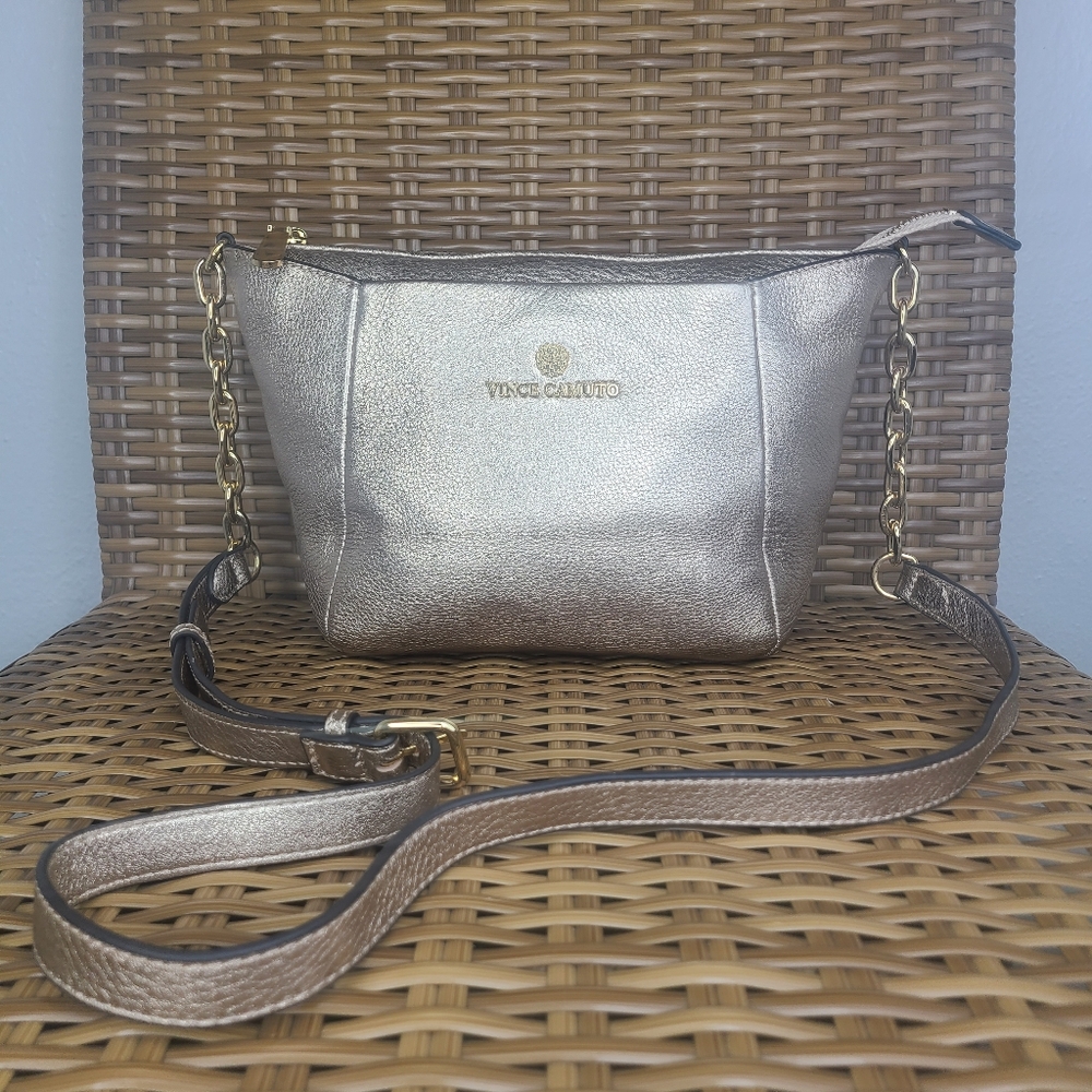 Vince Camuto Kelby Bag Crossbody Pale Gold Leather Gold Chain Hardware